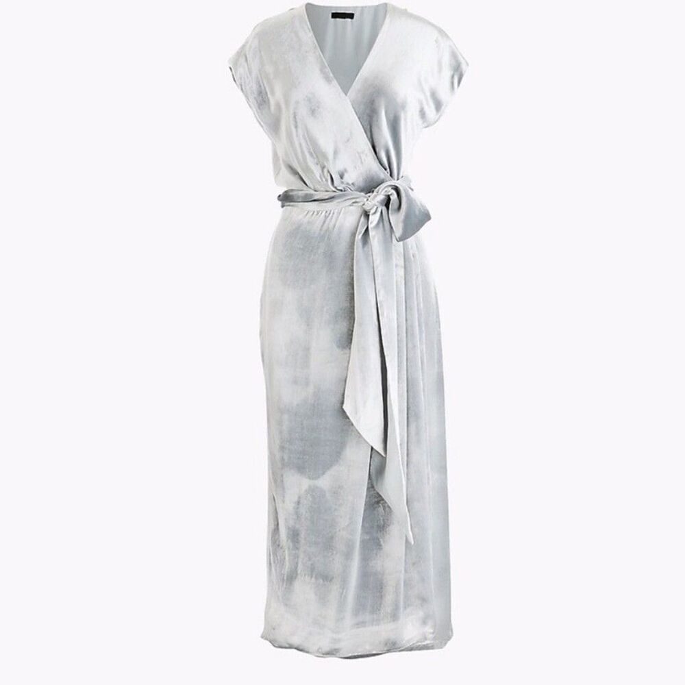 J. Crew Collection Silk Blend Velvet Wrap Dress Silver Gray Midi Size 4 Luxury
